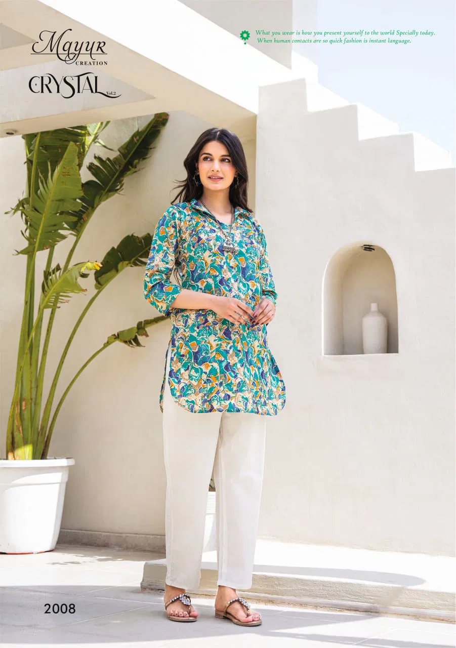 Crystal Vol 2 By Mayur Daily Wear Printed Cotton Tunic Ladies Top Wholesale Online
